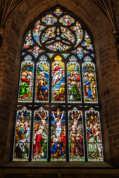 Crucifixion and Ascension of Jesus Stained Glass Window Picture Board by Artur Bogacki