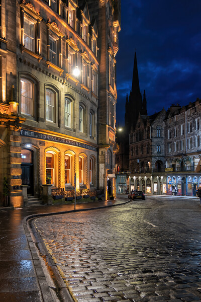 Victoria Street At Night In Edinburgh Picture Board by Artur Bogacki