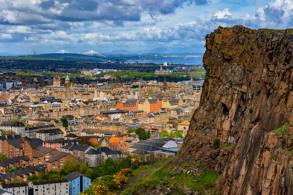 Edinburgh Cityscape And Cliff In Holyrood Park Picture Board by Artur Bogacki