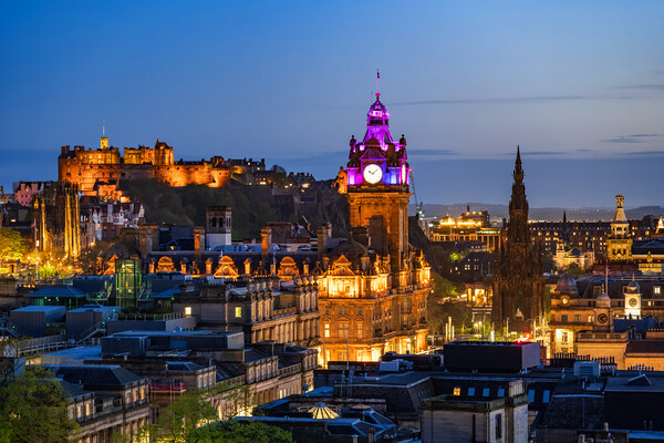Edinburgh City Skyline At Night Picture Board by Artur Bogacki