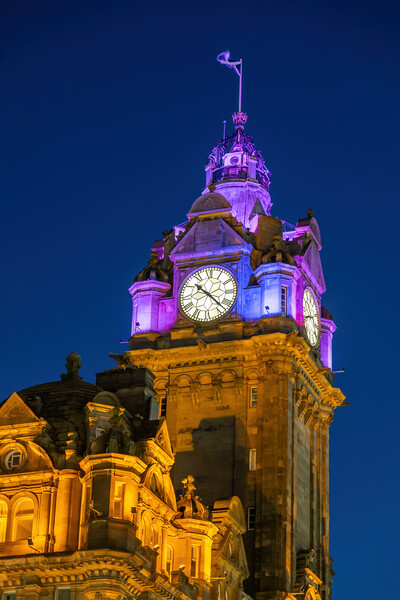 Balmoral Hotel Clock Tower At Night In Edinburgh Picture Board by Artur Bogacki