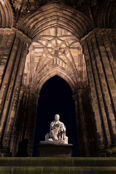 Scott Monument And Statue At Night In Edinburgh Picture Board by Artur Bogacki