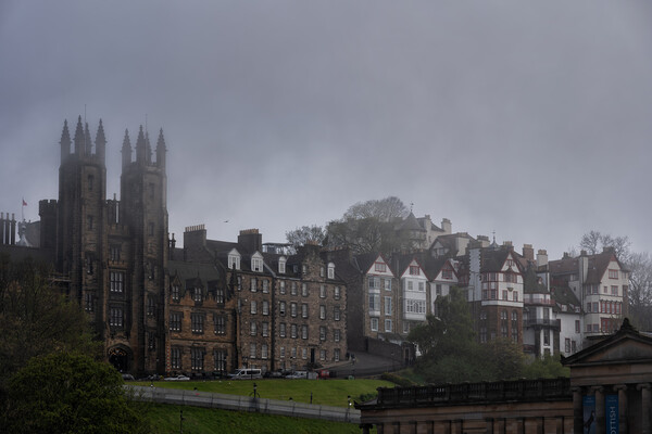 Edinburgh Old Town Skyline On Foggy Day Picture Board by Artur Bogacki