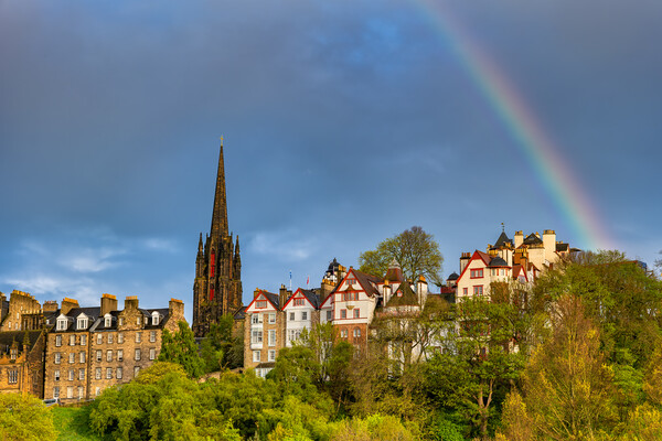 Edinburgh Skyline With Rainbow Picture Board by Artur Bogacki