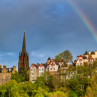 Buy canvas prints of Edinburgh Skyline With Rainbow by Artur Bogacki