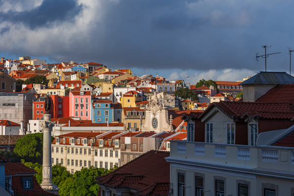 Lisbon Skyline Around Rossio Square Picture Board by Artur Bogacki