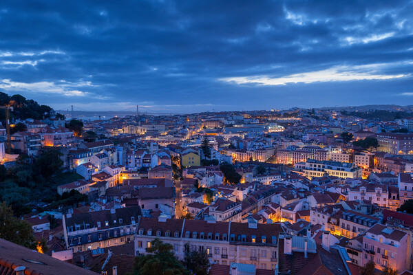 Lisbon City Evening Cityscape Picture Board by Artur Bogacki