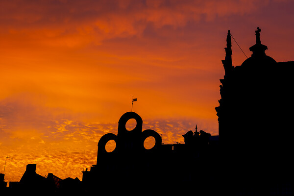 Sunset Sky At Gdansk Rooftops Silhouette Picture Board by Artur Bogacki