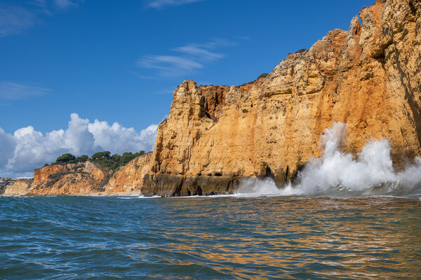 Ocean Waves Crashing Against Cliff In Algarve, Portugal Picture Board by Artur Bogacki