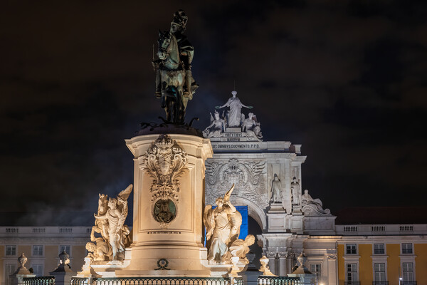 King Jose I and Rua Augusta At Night In Lisbon Picture Board by Artur Bogacki