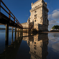 Buy canvas prints of Belem Tower With Mirror Reflection In Water by Artur Bogacki
