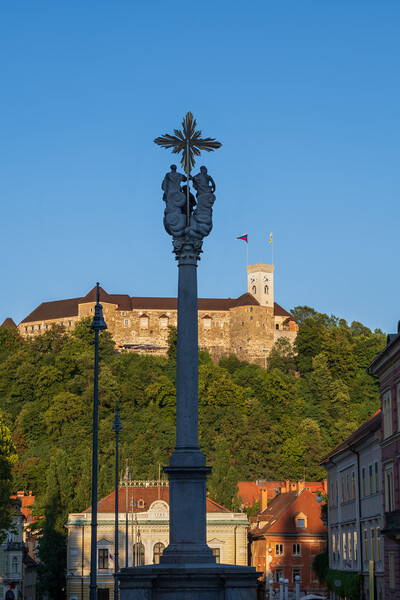 Holy Trinity Column And Ljubljana Castle Picture Board by Artur Bogacki