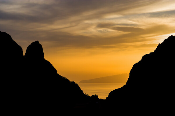 Tenerife Island Coastline Silhouette At Sunset Picture Board by Artur Bogacki