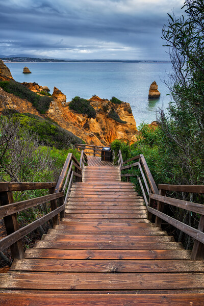 Wooden Steps To Camilo Beach In Algarve, Portugal Picture Board by Artur Bogacki