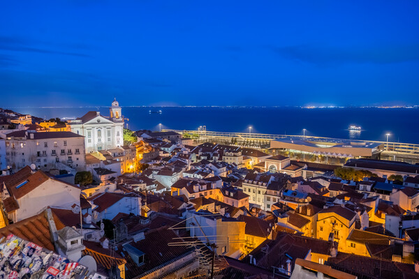 City of Lisbon at Night in Portugal Picture Board by Artur Bogacki