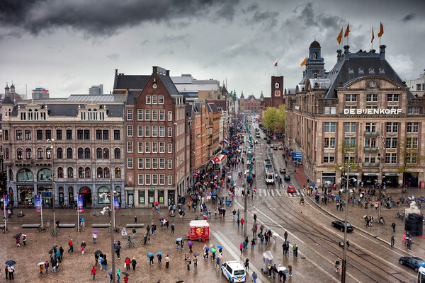 Dam Square and Damrak Street in City Center of Amsterdam Picture Board by Artur Bogacki