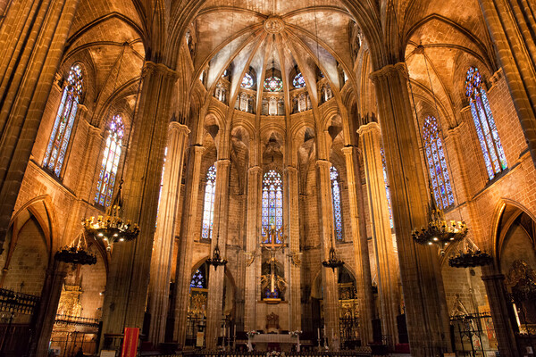 Barcelona Cathedral Interior With High Altar Picture Board by Artur Bogacki