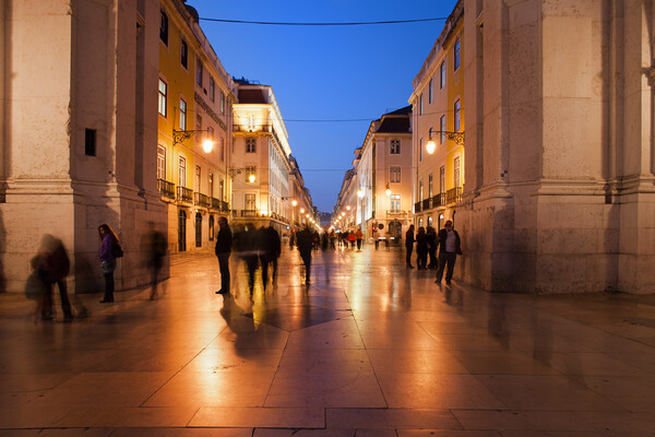 Rua Augusta Street by Night in Lisbon Picture Board by Artur Bogacki