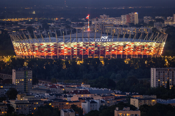National Stadium In Warsaw City At Night Picture Board by Artur Bogacki
