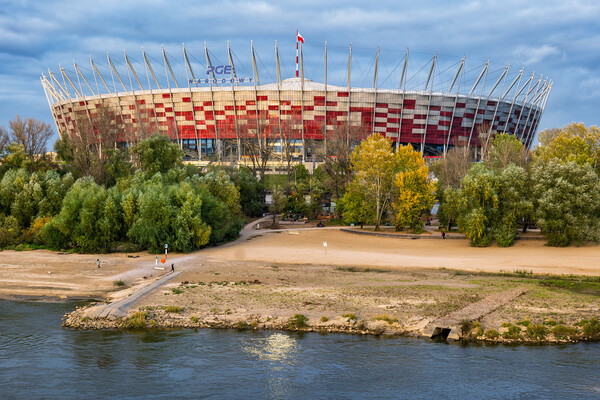 Warsaw National Stadium And River Beach Picture Board by Artur Bogacki