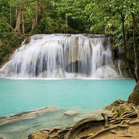 Buy canvas prints of Waterfall in Erawan National Park in Thailand by Artur Bogacki