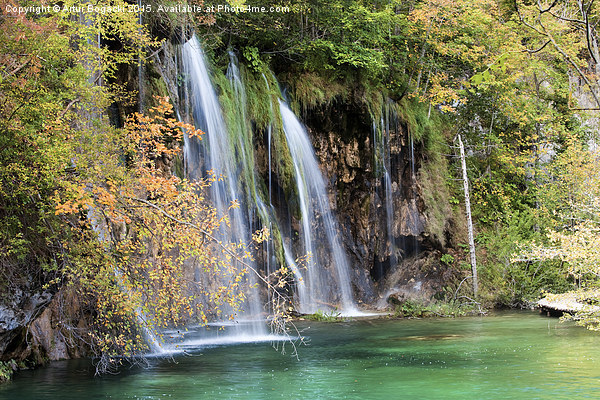 Autumn Waterfall with Turquoise Pool Picture Board by Artur Bogacki