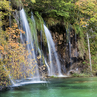 Buy canvas prints of Autumn Waterfall with Turquoise Pool by Artur Bogacki