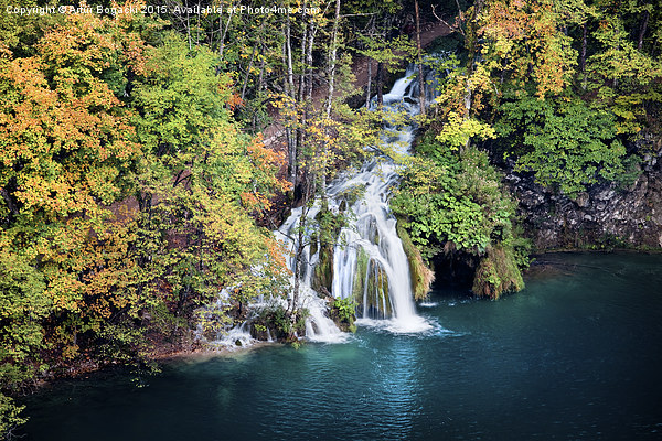 Waterfall and Lake in Autumn Forest Picture Board by Artur Bogacki