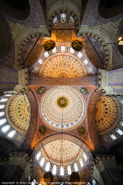 New Mosque Interior Ceiling in Istanbul Picture Board by Artur Bogacki