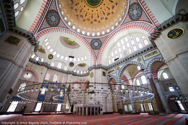 Suleymaniye Mosque Interior In Istanbul Picture Board by Artur Bogacki