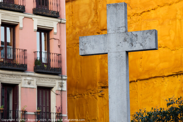 Cross in City of Madrid Picture Board by Artur Bogacki