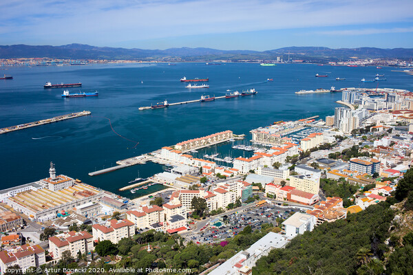Gibraltar Town and Bay Aerial View Picture Board by Artur Bogacki