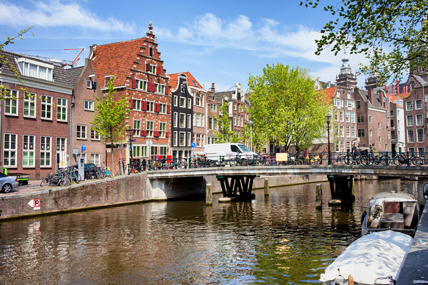 Amsterdam Canal, Bridge and Houses Picture Board by Artur Bogacki