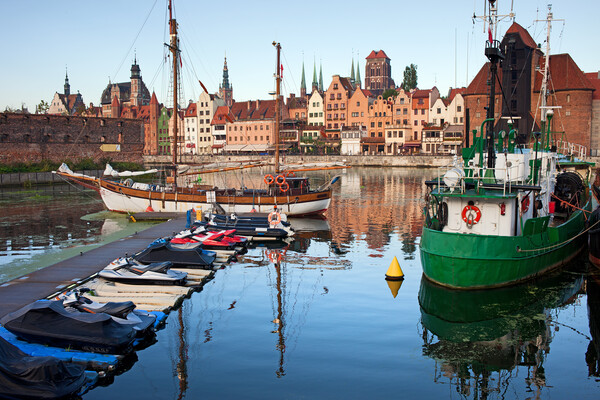 Old Town of Gdansk Skyline and Marina Picture Board by Artur Bogacki
