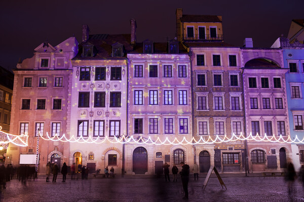 Warsaw Old Town Houses At Night Picture Board by Artur Bogacki