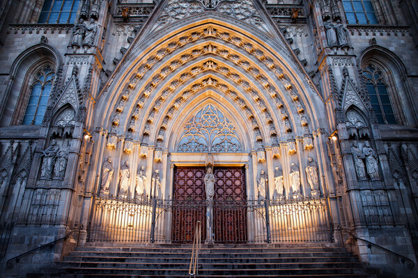 Entrance to Barcelona Cathedral at Night Picture Board by Artur Bogacki