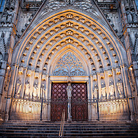 Buy canvas prints of Entrance to Barcelona Cathedral at Night by Artur Bogacki