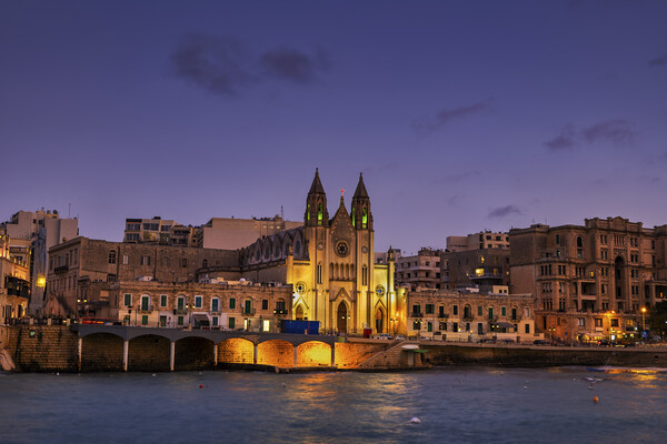 St Julian Town At Night In Malta Picture Board by Artur Bogacki