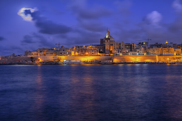 Valletta Night Skyline In Malta Picture Board by Artur Bogacki