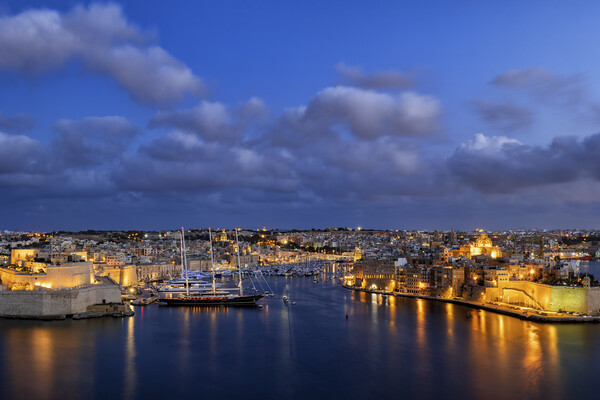 Birgu and Senglea in Malta at Night Picture Board by Artur Bogacki