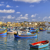 Buy canvas prints of Luzzu Boats in Marsaxlokk Fishing Village, Malta by Artur Bogacki