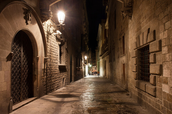 Street in Gothic Quarter of Barcelona at Night Picture Board by Artur Bogacki