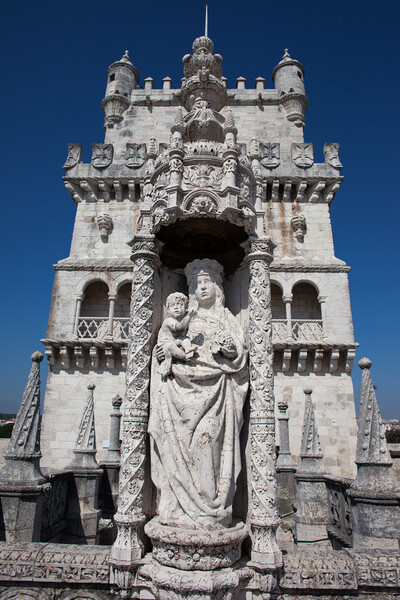 Statue of St. Mary and Child at Belem Tower in Portugal Picture Board by Artur Bogacki