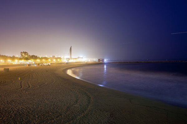Icaria Beach in Barcelona at Night Picture Board by Artur Bogacki