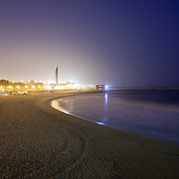 Buy canvas prints of Icaria Beach in Barcelona at Night by Artur Bogacki