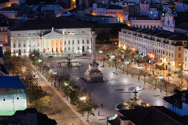 Rossio Square at Night in Portugal Picture Board by Artur Bogacki
