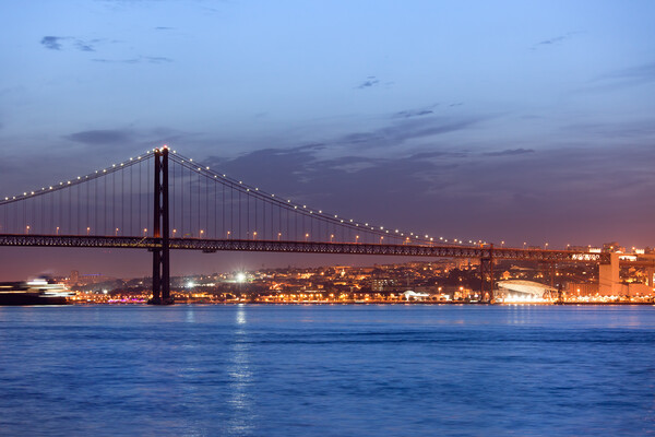 25th of April Bridge at Night in Lisbon Picture Board by Artur Bogacki