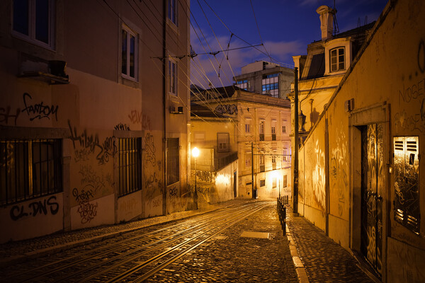Calcada da Gloria Street at Night in Lisbon Picture Board by Artur Bogacki