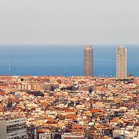 Buy canvas prints of Barcelona Cityscape at Sunset by Artur Bogacki