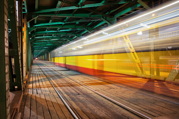 Bridge With Tram Light Trails In Warsaw Picture Board by Artur Bogacki